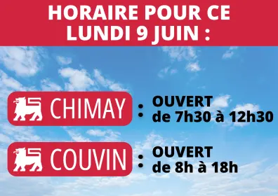 📢 INFO HORAIRES – LUNDI 9 JUIN (JOUR FÉRIÉ) 📢